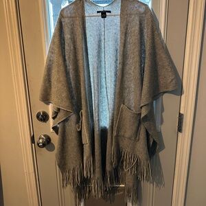 Gray Fringe Open Cardigan/Shawl